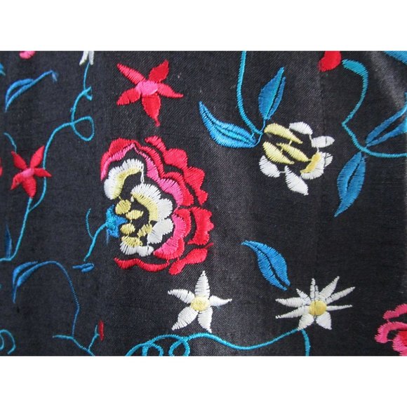 David Brook Floral Embroidered Black Shantung Silk Duster Coat Ladies XL EUC - Picture 6 of 16